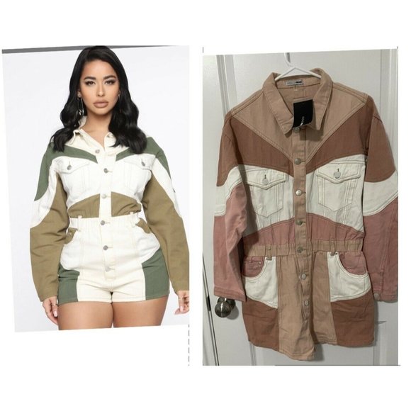 NWT Fashion Nova Block The Negativity Denim Romper - Picture 1 of 6